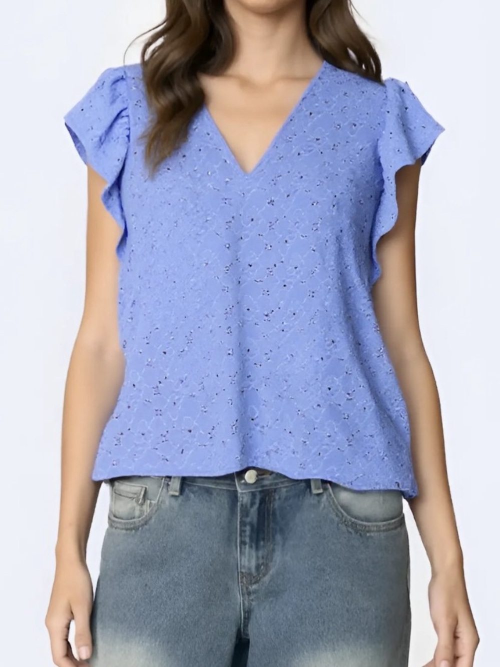 New Michael Kors Eyelet Ruffle Sleeve Top